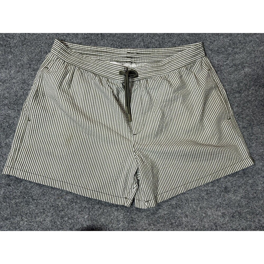 Zara Swim Trunks Mens XL Gray White Stripe Elastic Waist Mesh Lined Pockets